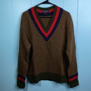 Brooks Brothers Size M Wool Houndstooth V-Neck Retro Grandpa Sweater